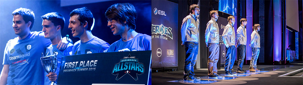 The Team Liquid Heroes team in late 2015 vs early 2016...can you spot the difference? Photo credit: DreamHack and ESL.