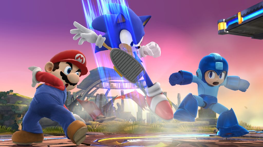 Sonic, megaman, and mario in super smash bros