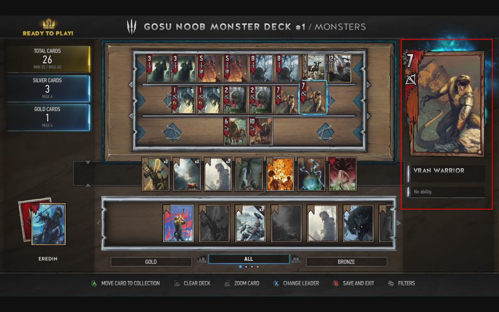 Gwent Deck Building Interface