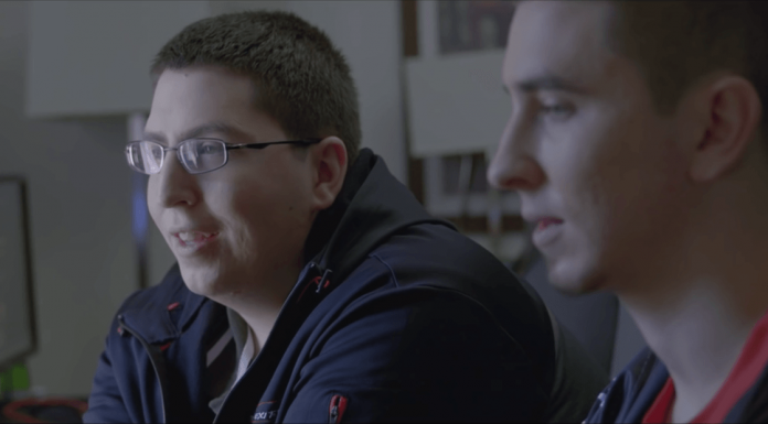 Zfreek laughing with his brother, swindlezz, in Valve's TI5 profile video.