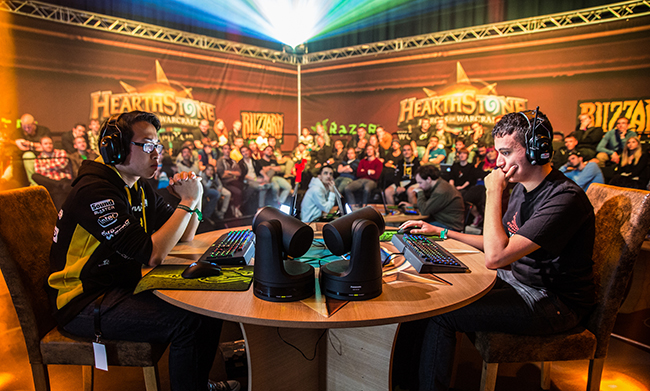 Professional Hearthstone players at a Dreamhack event.