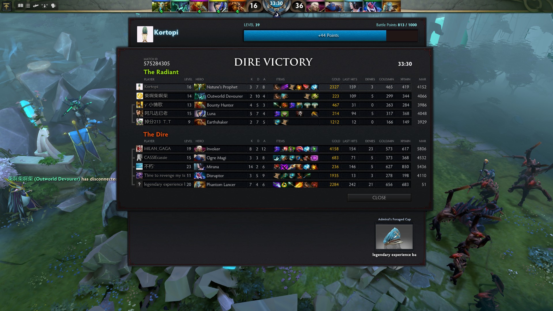 Dota Party MMR -- Post-Game Screen