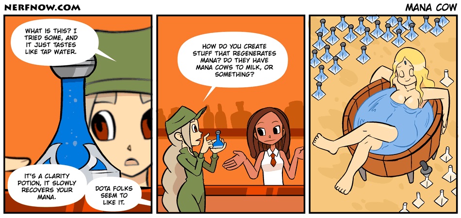 NerfNow is a webcomic about a wide range of games, including Dota 2 on occasion.