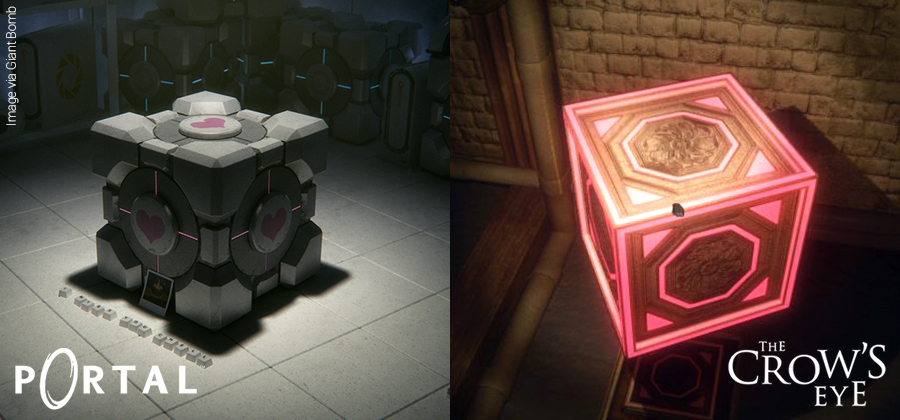 Companion cube and box comparison between The Crow's Eye and Portal.