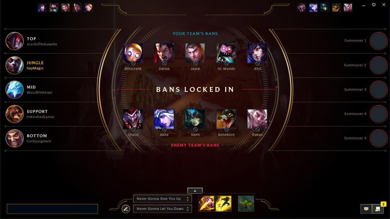 Screenshot of the new ban system in League of Legends.