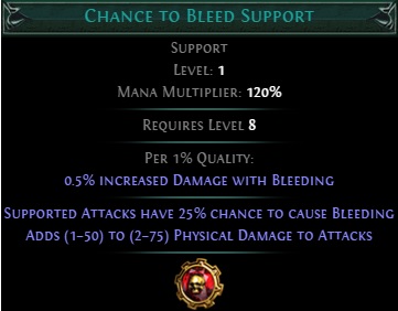 "Chance to Bleed" is one of the new support gems in Path of Exile: The Fall of Oriath.