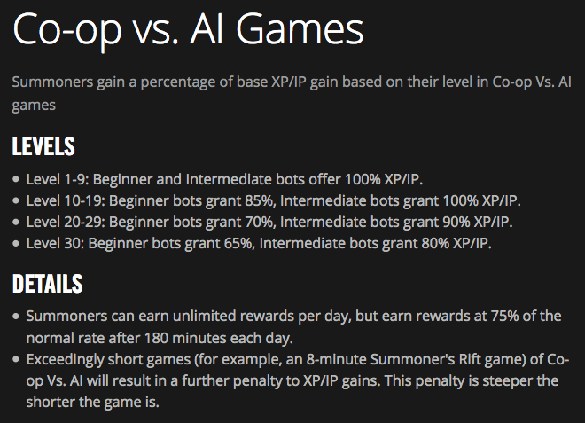 XP and IP rewards for Co-op vs. AI games, according to Riot Games.