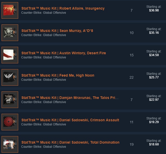 StatTrak Music Kits on the Steam Market