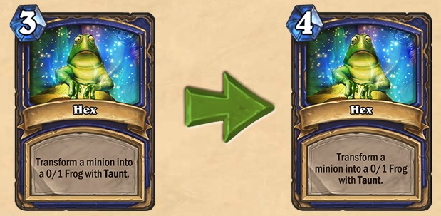 The Hex nerf increases the card's mana cost from 3 to 4.