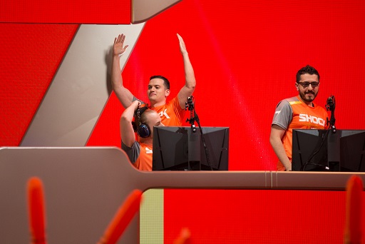 Members of San Francisco Shock getting hyped during one of their preseason matches.